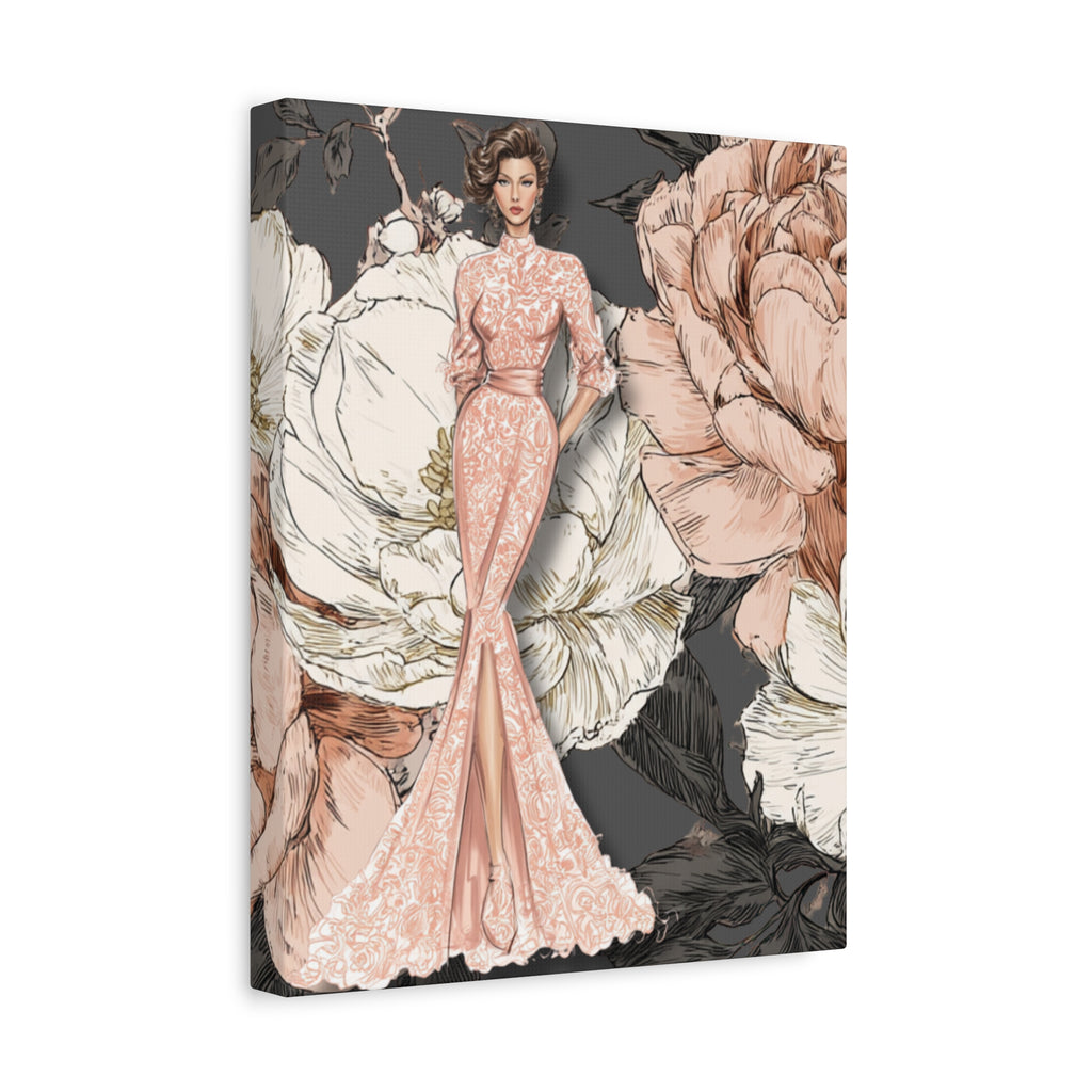 Vintage Lady Series No4 - Elegant Woman in Blush Gown Matte Canvas