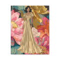 Vintage Lady Series No 2 - Woman in Gold Gown Canvas | Floral Illustration Matte Stretched