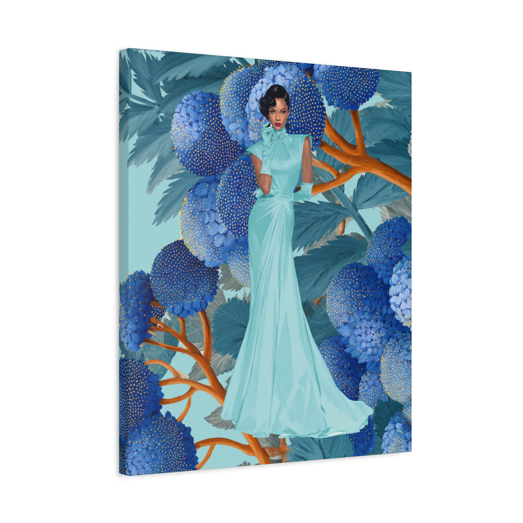 Vintage Lady Series No 1 - Elegant Woman in Blue Gown Matte Canvas