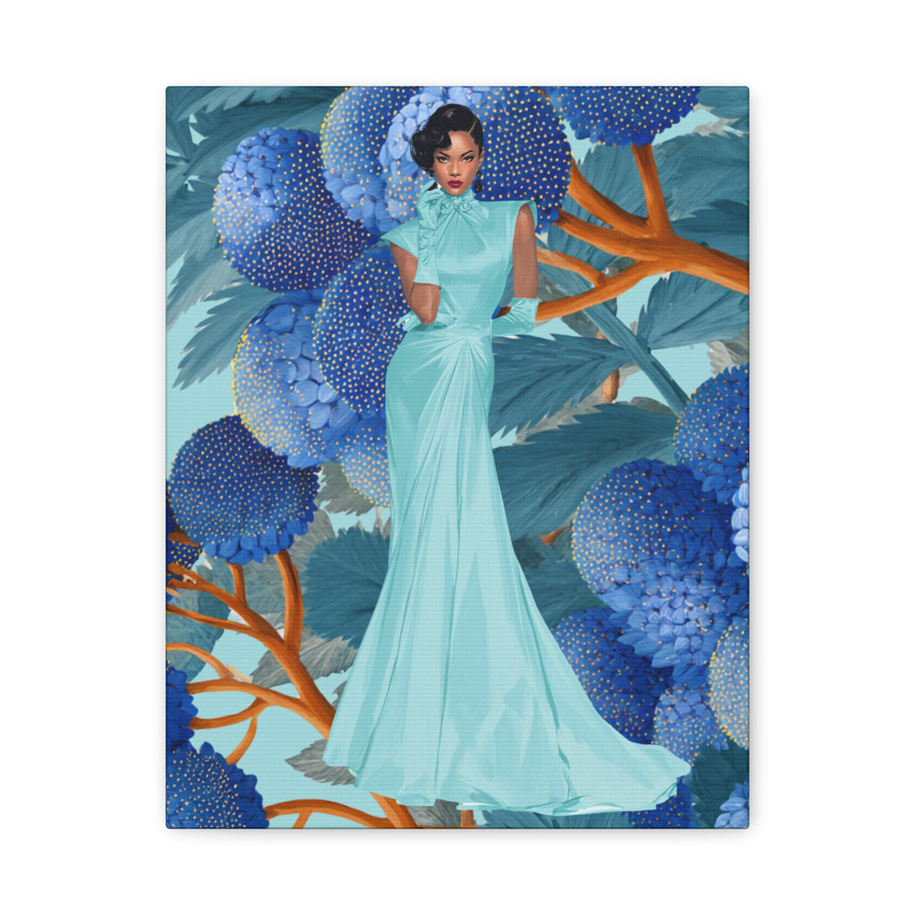 Vintage Lady Series No 1 - Elegant Woman in Blue Gown Matte Canvas