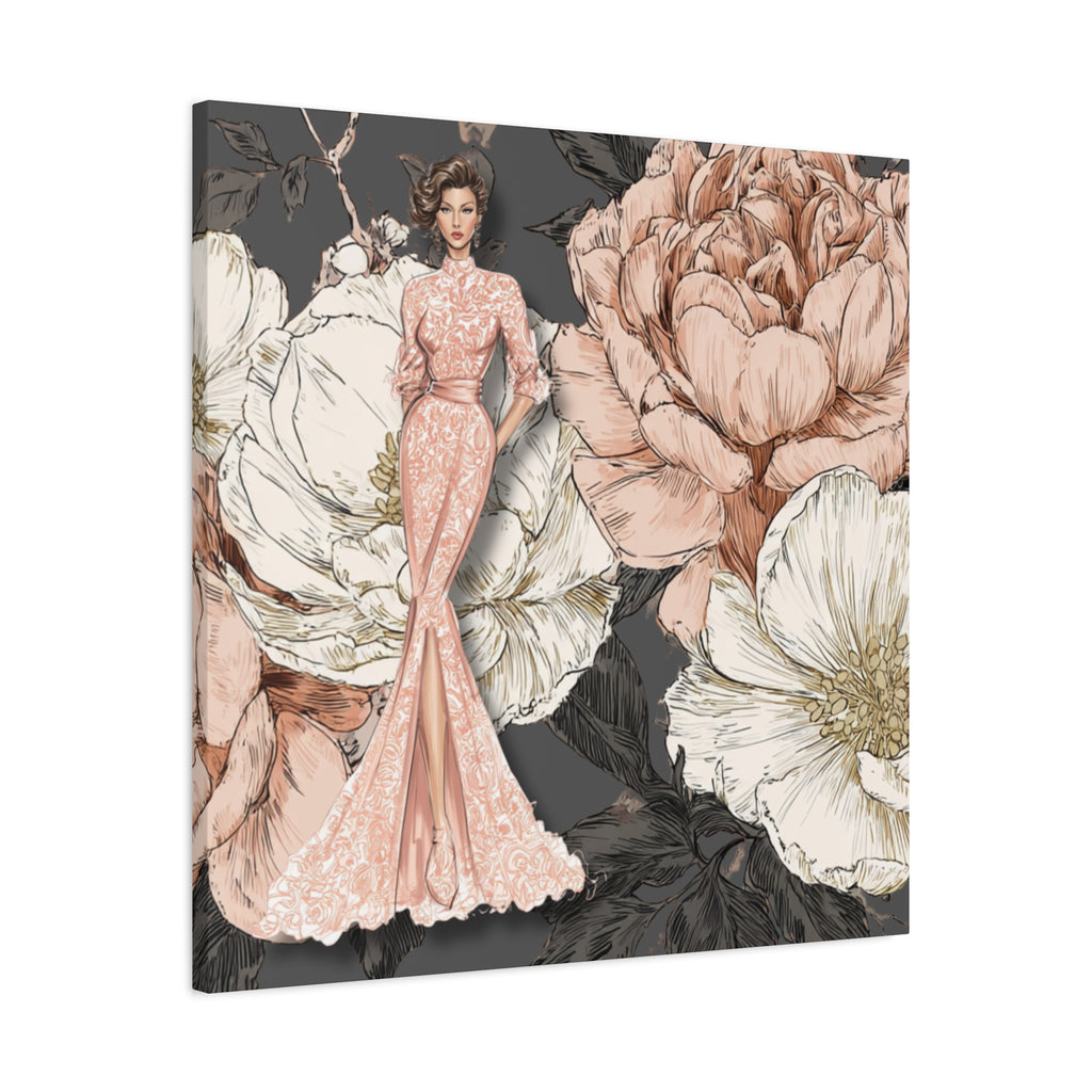 Vintage Lady Series No4 - Elegant Woman in Blush Gown Matte Canvas
