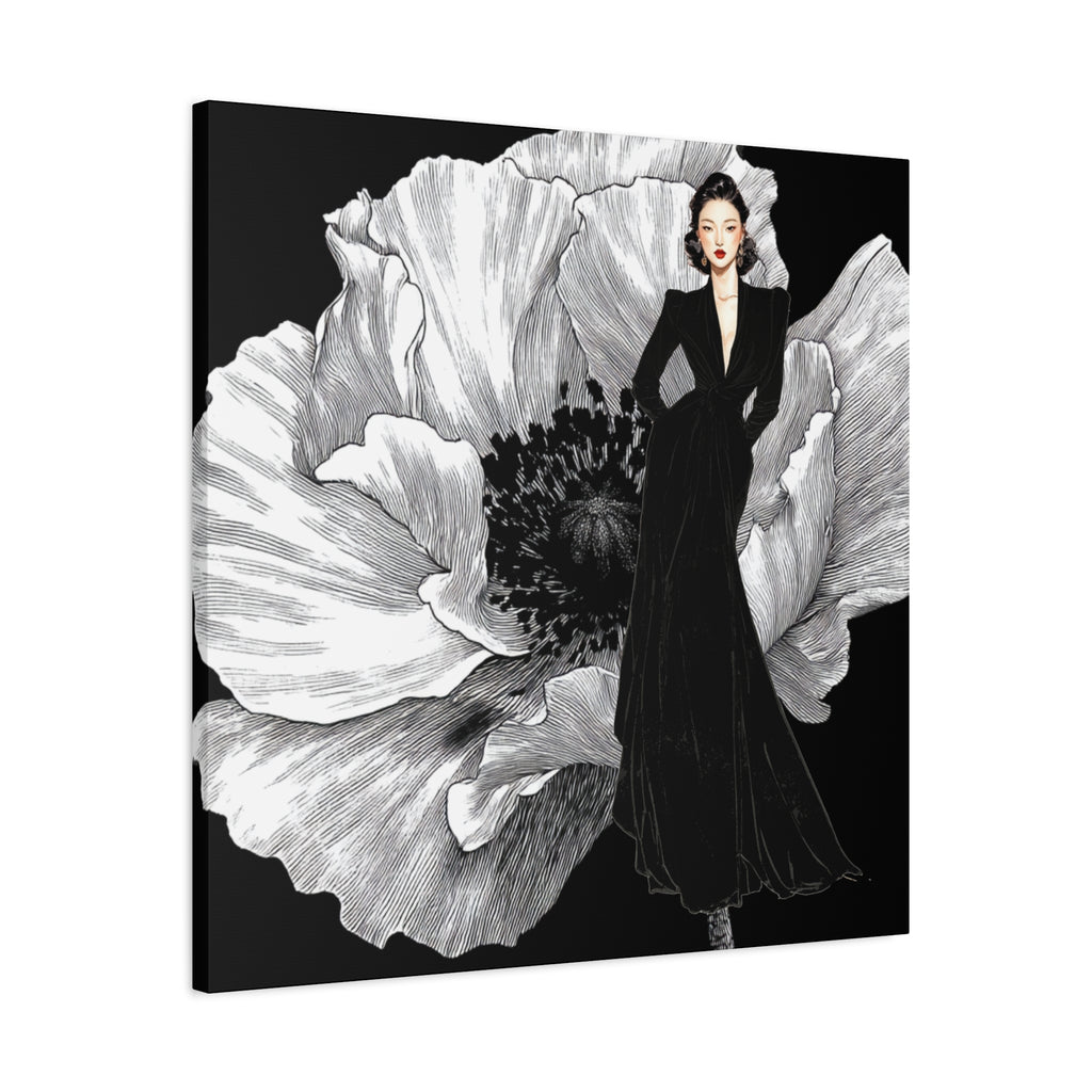 Vintage Lady Series No 6 - Elegant Woman in Black Velvet Gown on a Matte Canvas