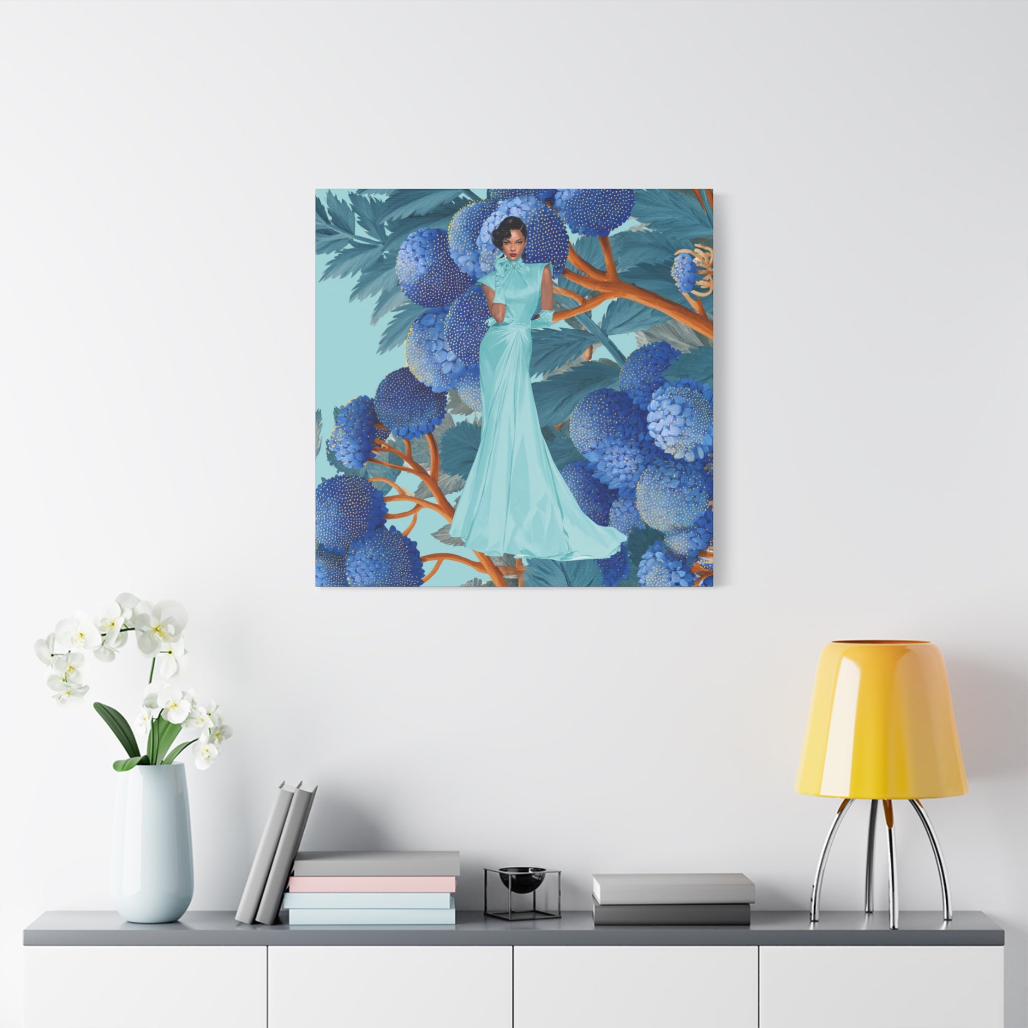 Vintage Lady Series No 1 - Elegant Woman in Blue Gown Matte Canvas