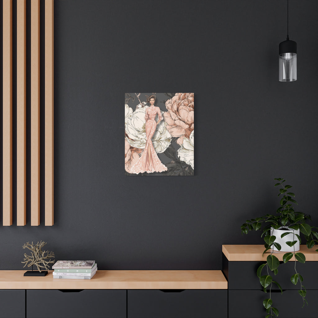 Vintage Lady Series No4 - Elegant Woman in Blush Gown Matte Canvas