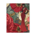 Vintage Lady Series No3 - Woman in Red Velvet Gown Canvas | Floral Illustration Matte Stretched