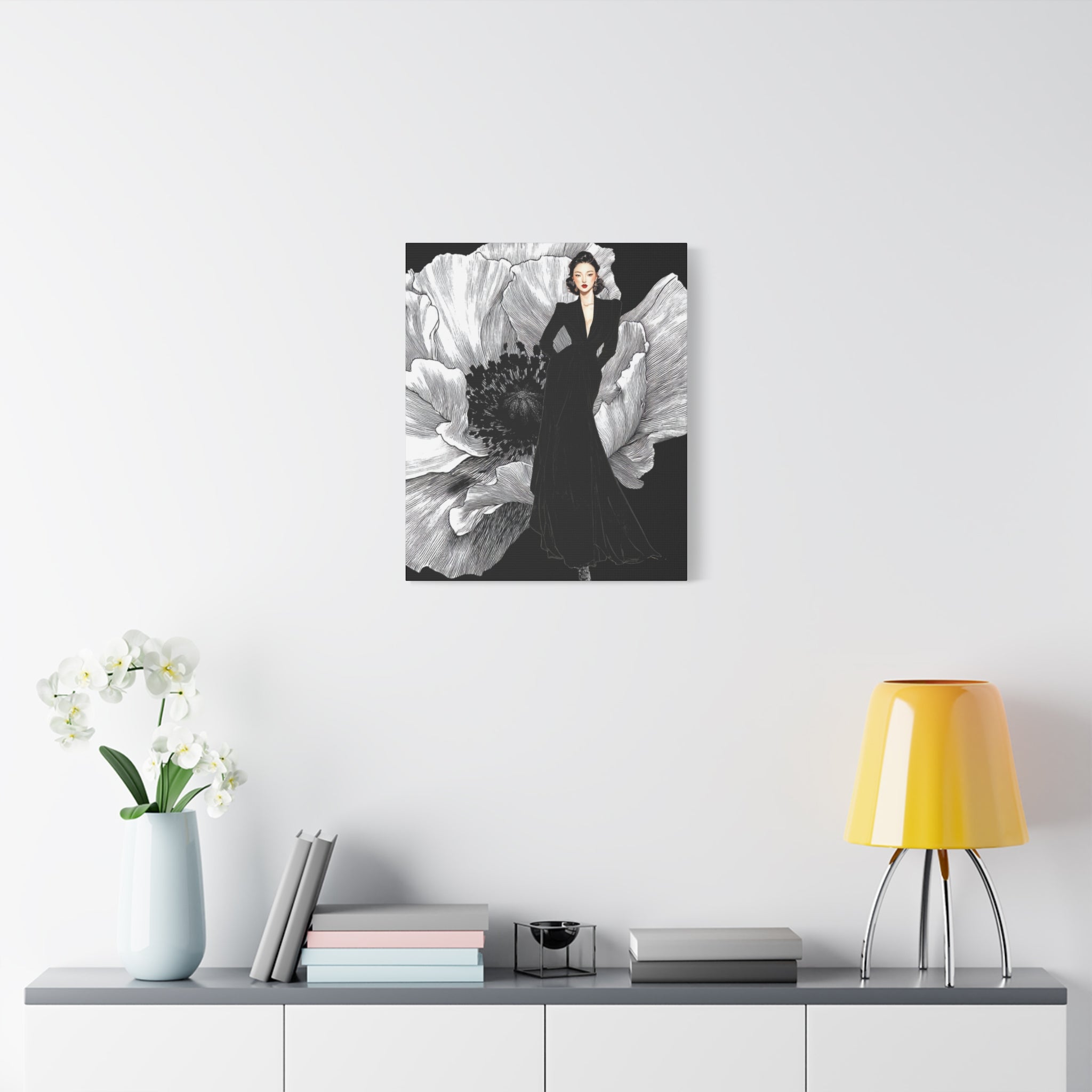 Vintage Lady Series No 6 - Elegant Woman in Black Velvet Gown on a Matte Canvas
