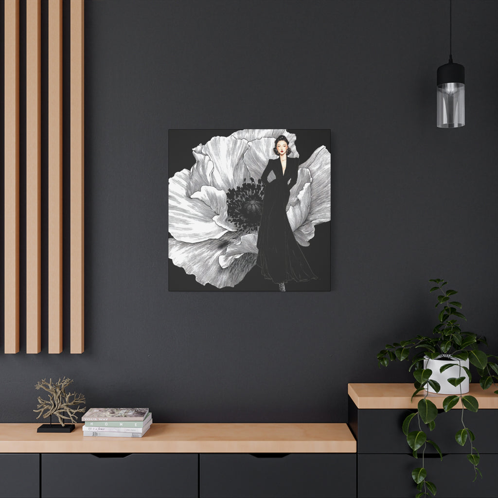 Vintage Lady Series No 6 - Elegant Woman in Black Velvet Gown on a Matte Canvas