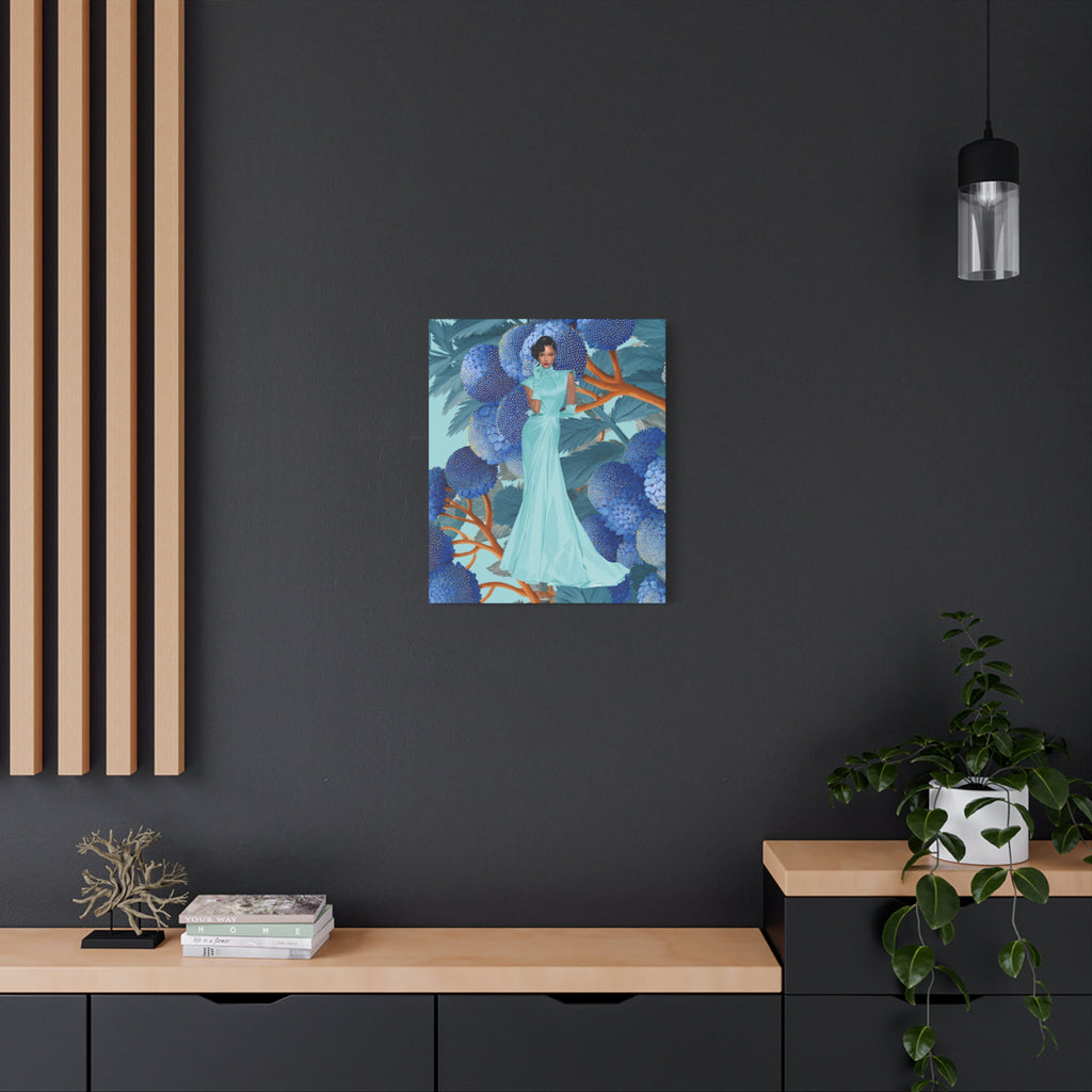 Vintage Lady Series No 1 - Elegant Woman in Blue Gown Matte Canvas