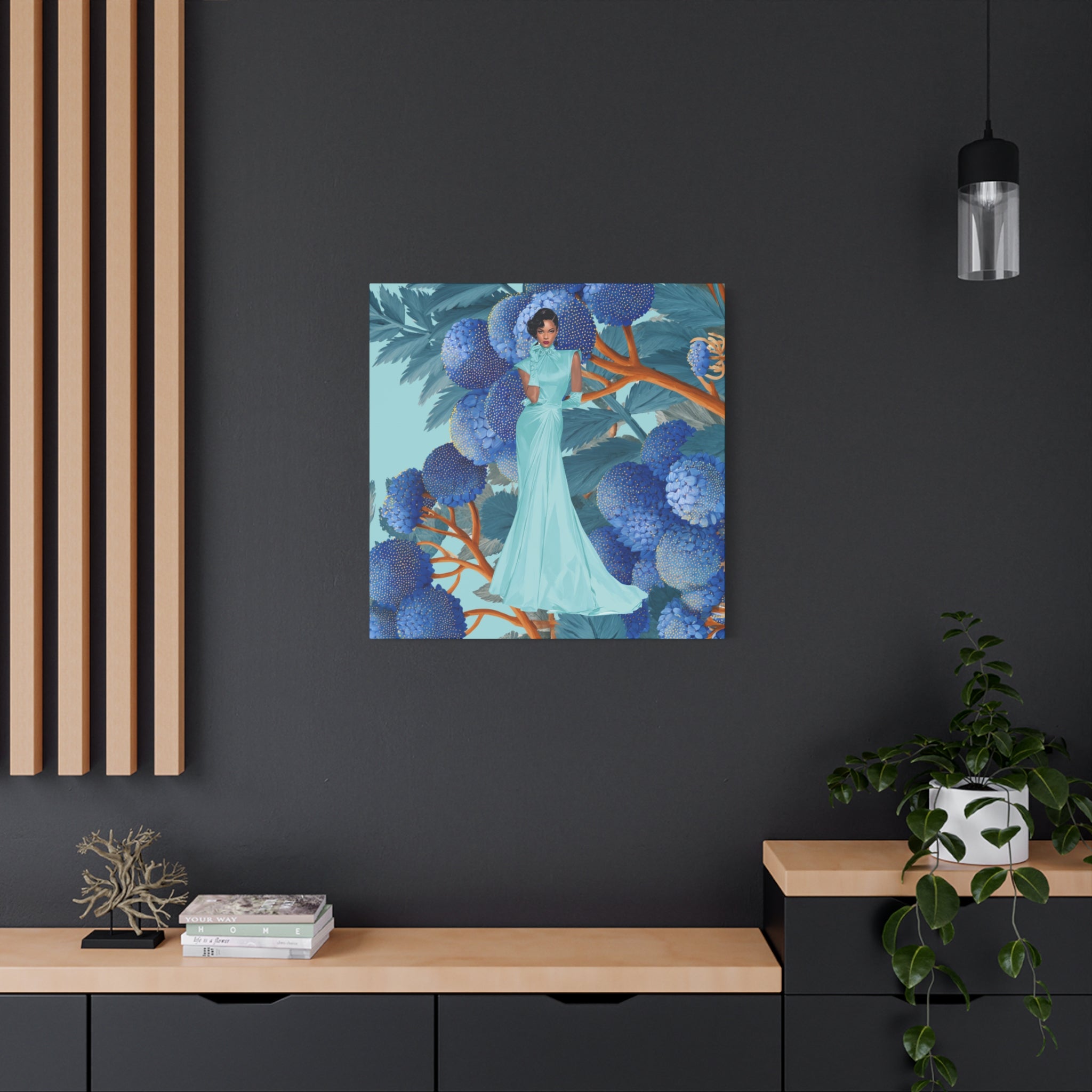 Vintage Lady Series No 1 - Elegant Woman in Blue Gown Matte Canvas