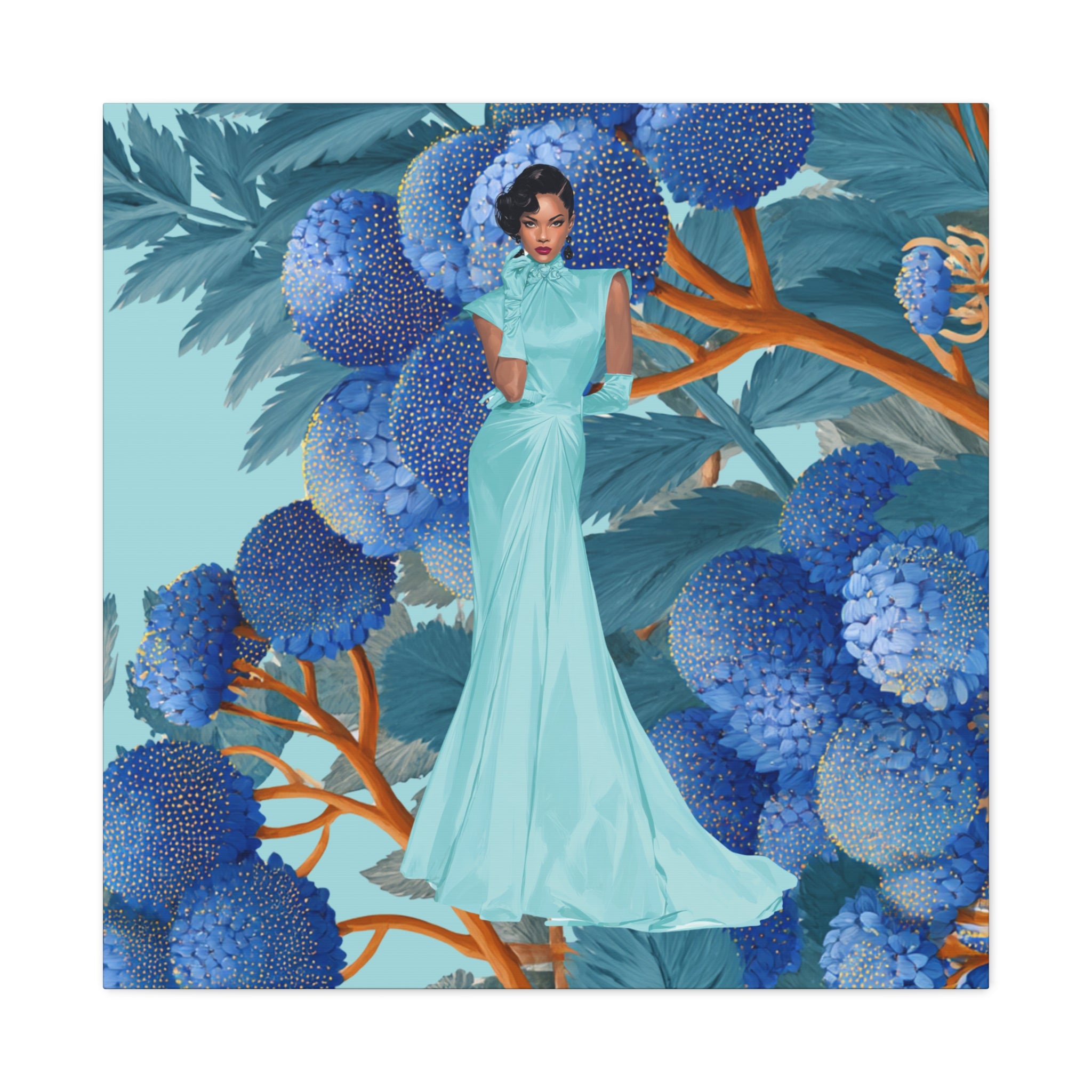 Vintage Lady Series No 1 - Elegant Woman in Blue Gown Matte Canvas