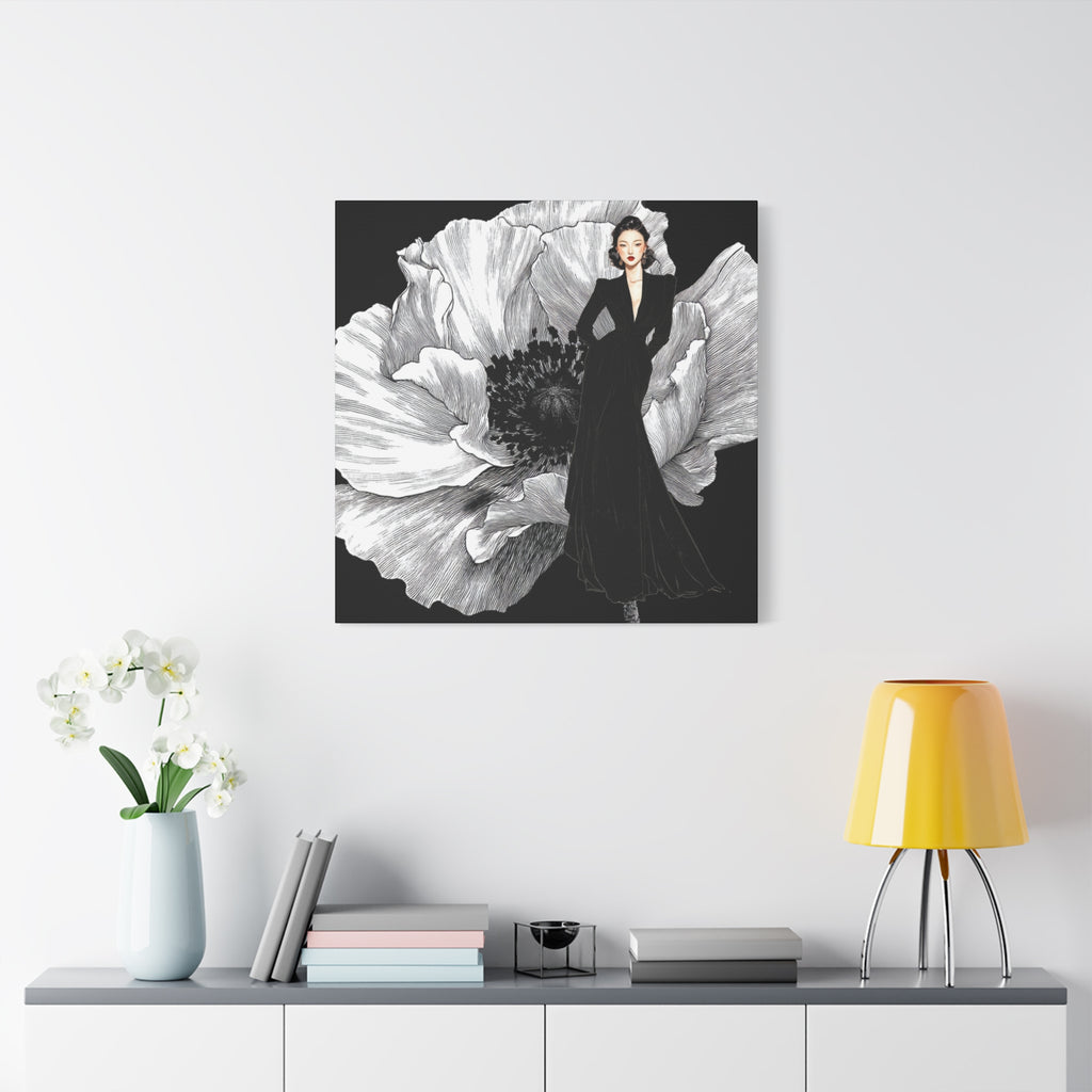 Vintage Lady Series No 6 - Elegant Woman in Black Velvet Gown on a Matte Canvas