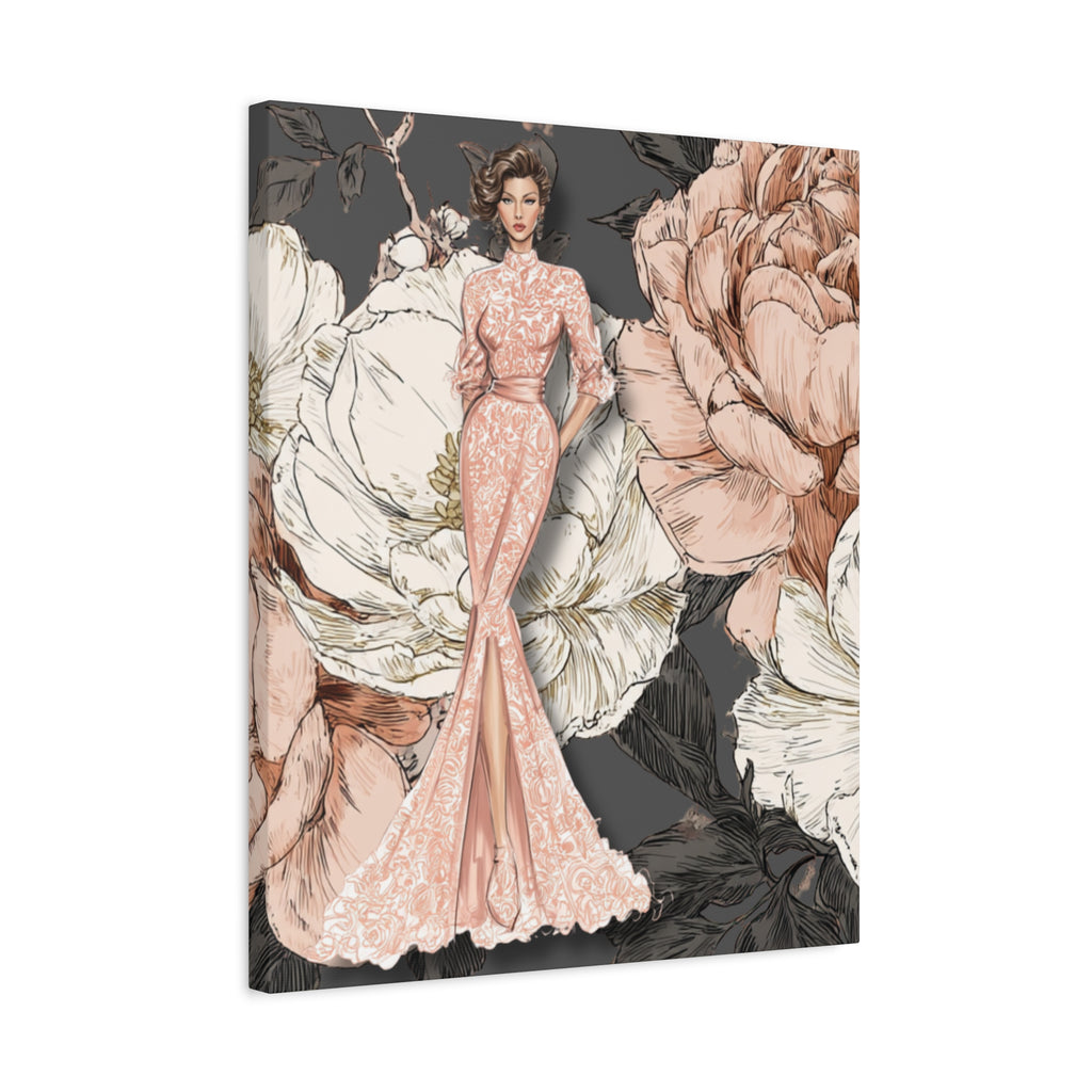 Vintage Lady Series No4 - Elegant Woman in Blush Gown Matte Canvas