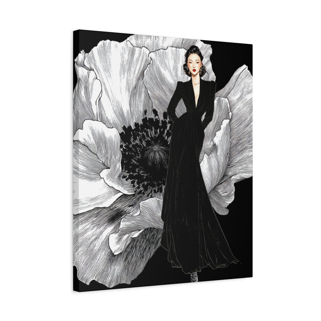 Vintage Lady Series No 6 - Elegant Woman in Black Velvet Gown on a Matte Canvas