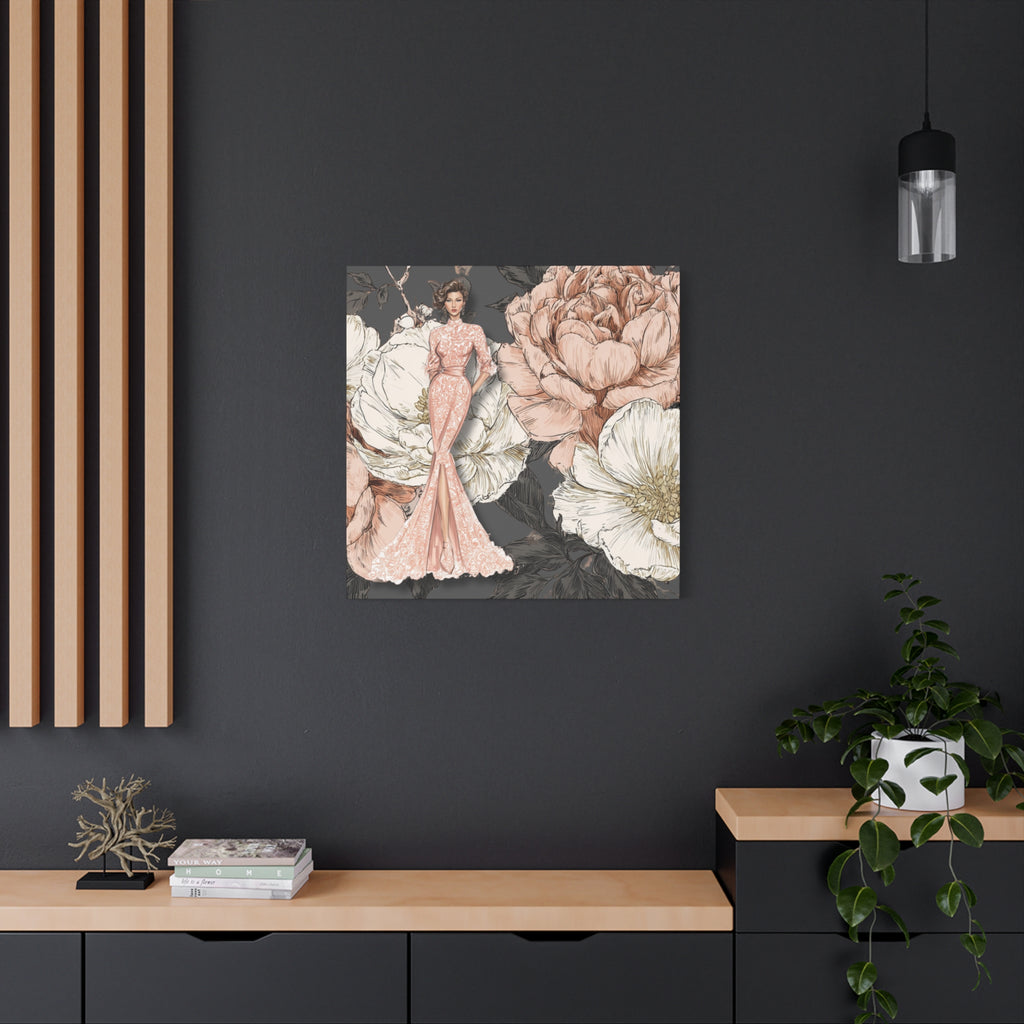 Vintage Lady Series No4 - Elegant Woman in Blush Gown Matte Canvas
