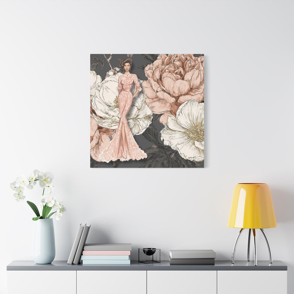 Vintage Lady Series No4 - Elegant Woman in Blush Gown Matte Canvas