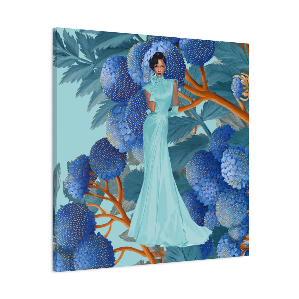 Vintage Lady Series No 1 - Elegant Woman in Blue Gown Matte Canvas