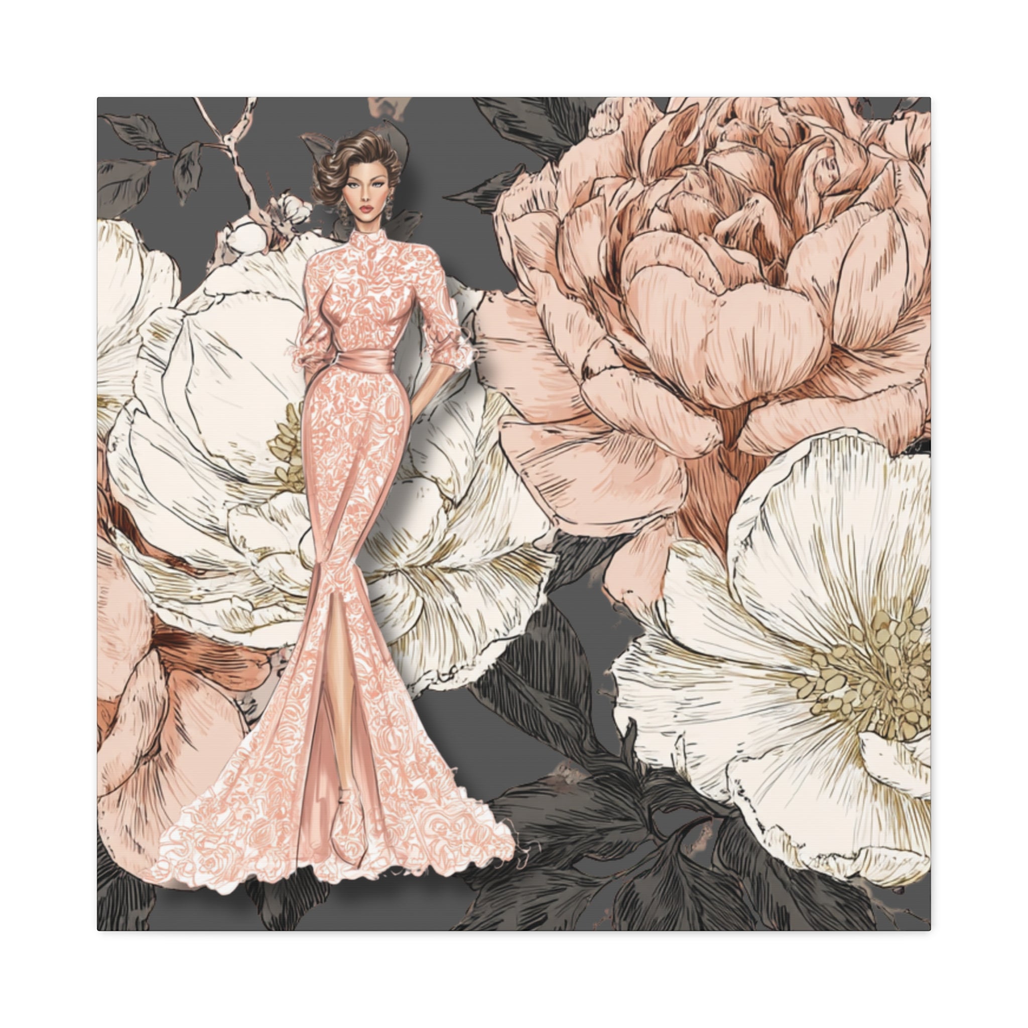Vintage Lady Series No4 - Elegant Woman in Blush Gown Matte Canvas
