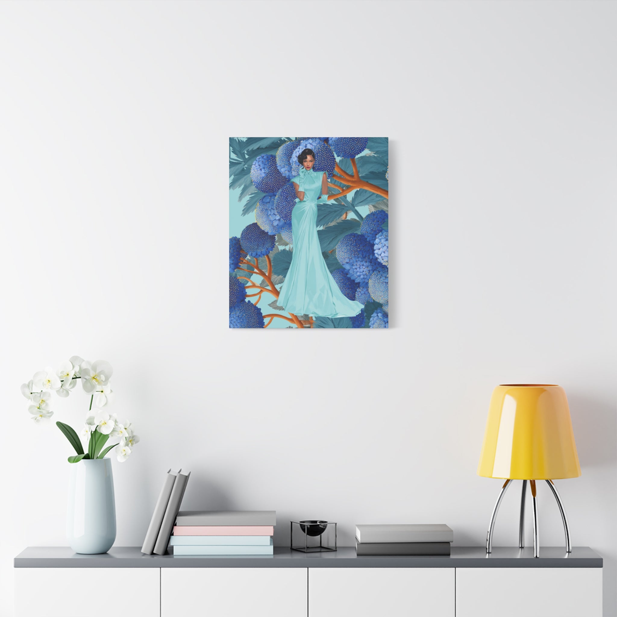 Vintage Lady Series No 1 - Elegant Woman in Blue Gown Matte Canvas