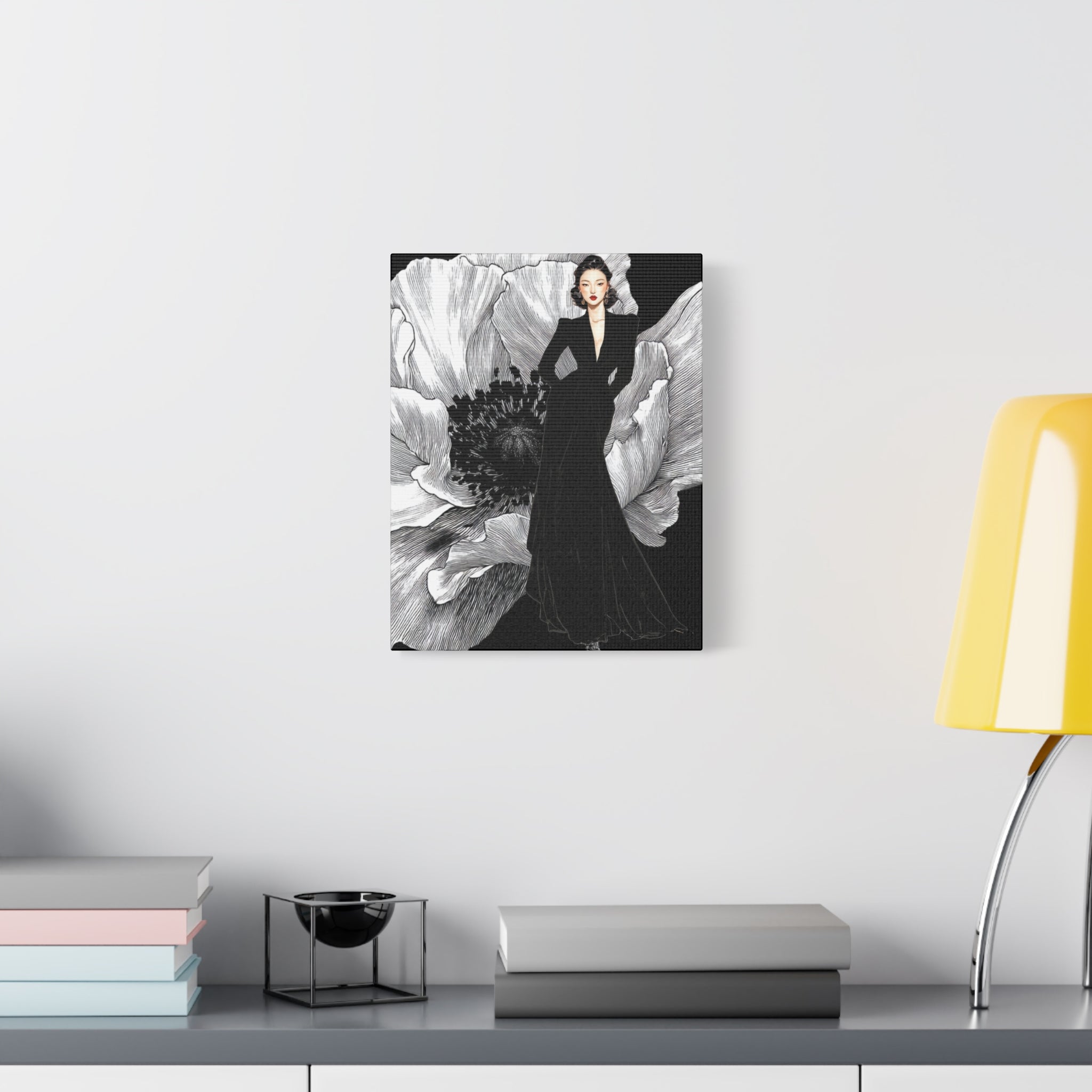 Vintage Lady Series No 6 - Elegant Woman in Black Velvet Gown on a Matte Canvas