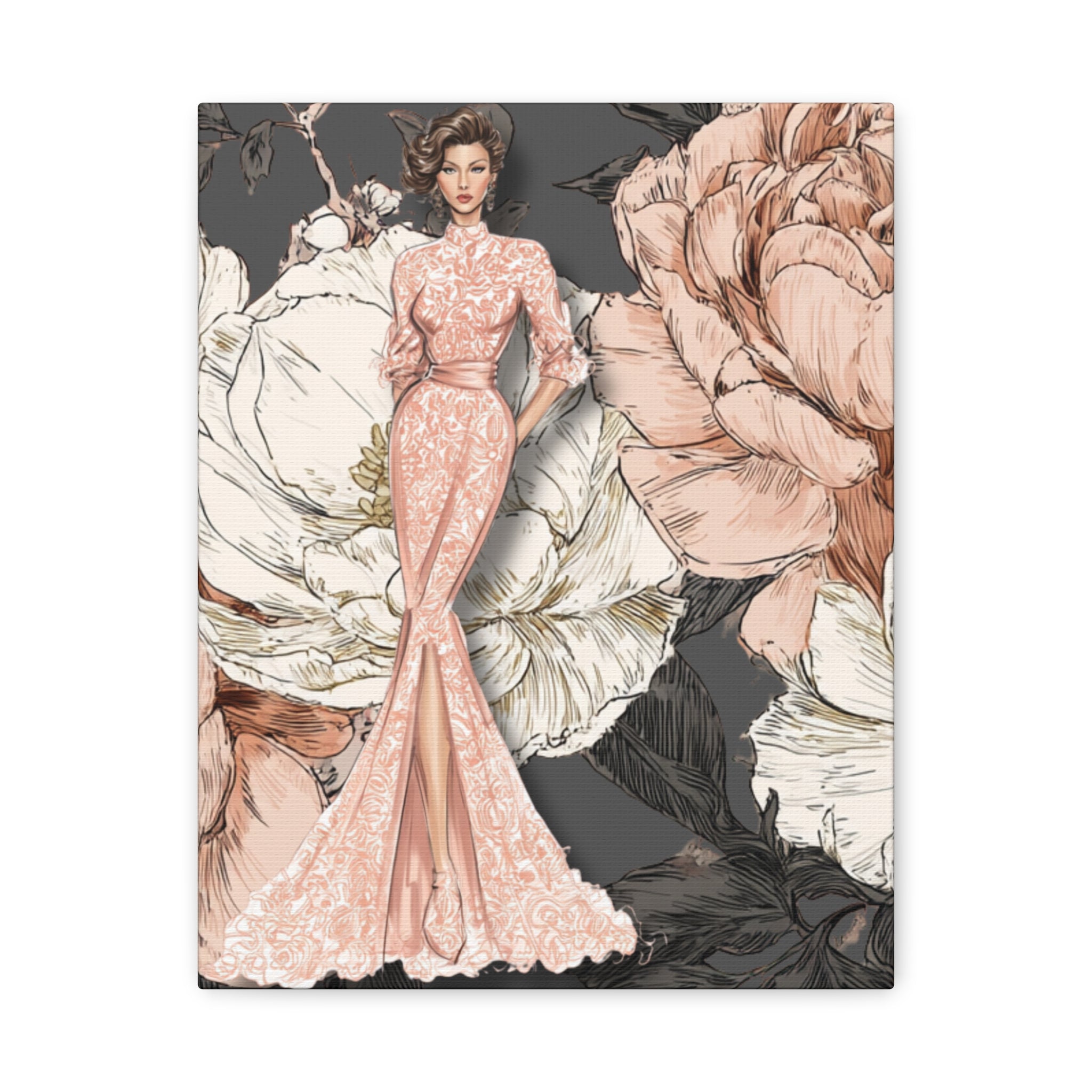 Vintage Lady Series No4 - Elegant Woman in Blush Gown Matte Canvas