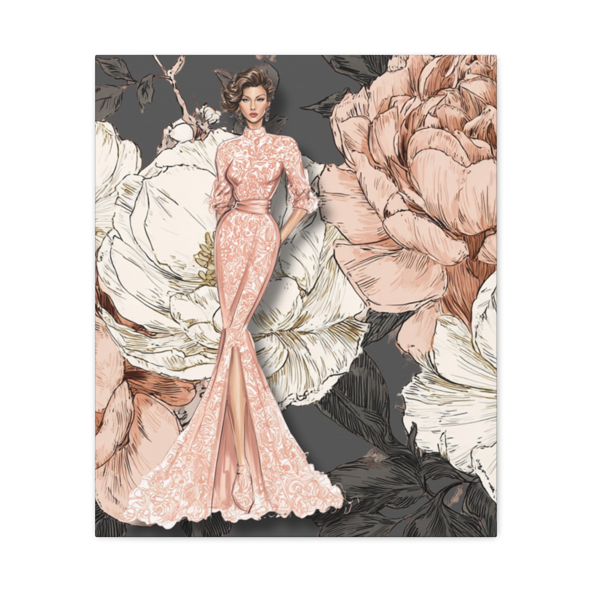 Vintage Lady Series No4 - Elegant Woman in Blush Gown Matte Canvas