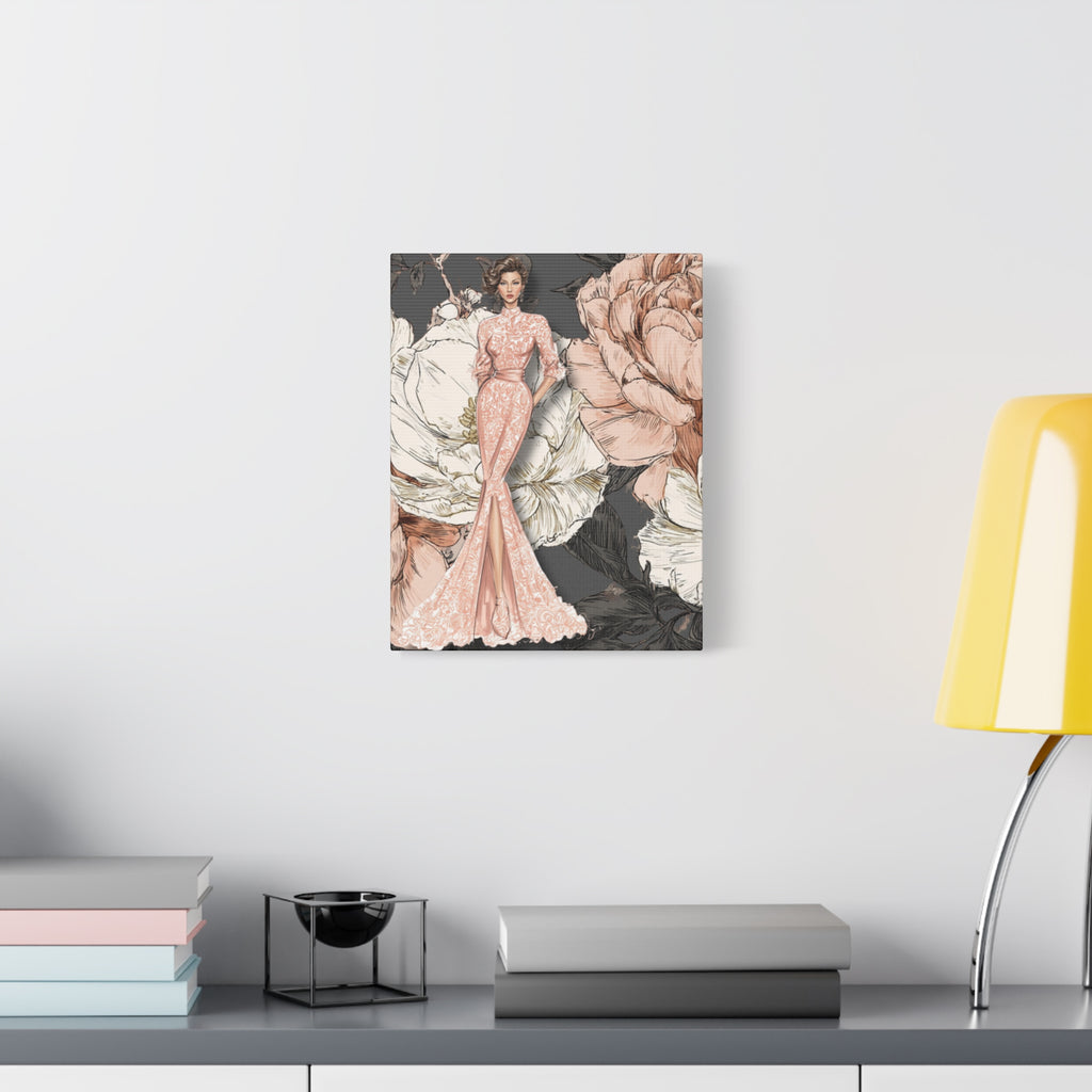 Vintage Lady Series No4 - Elegant Woman in Blush Gown Matte Canvas