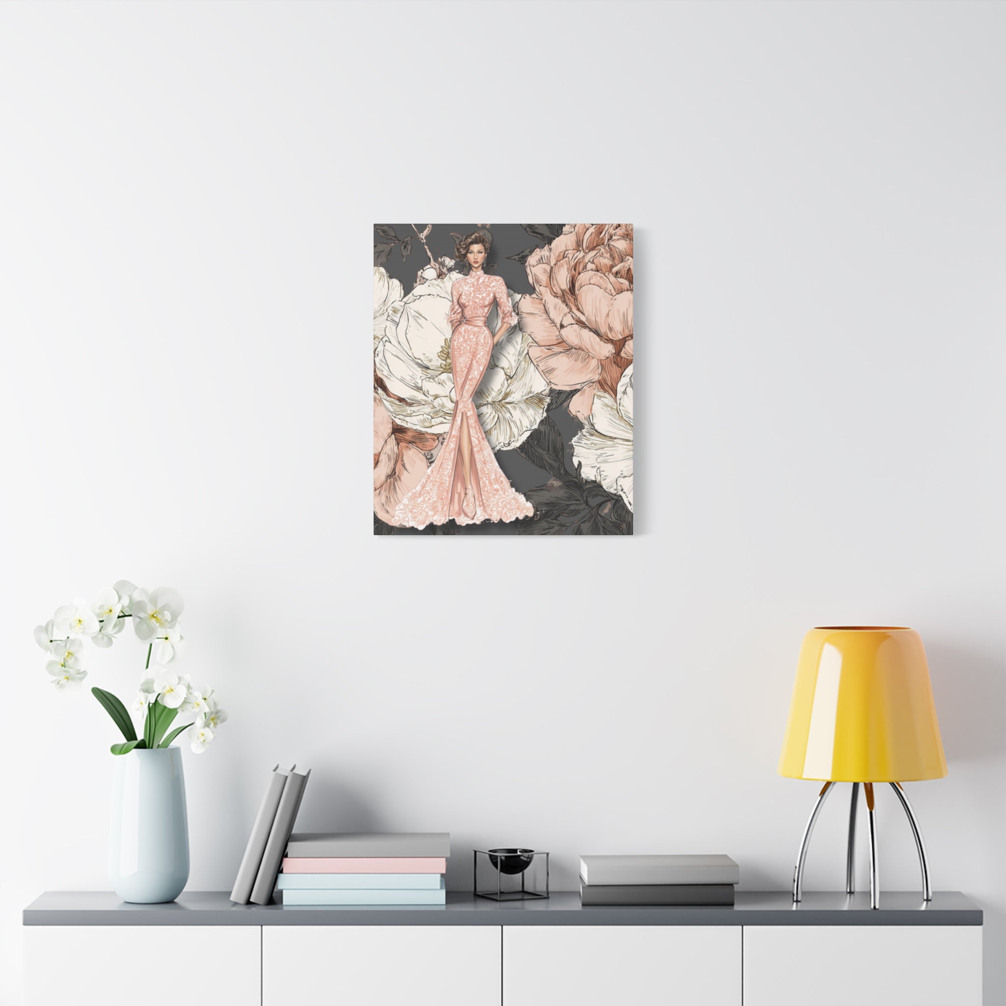 Vintage Lady Series No4 - Elegant Woman in Blush Gown Matte Canvas