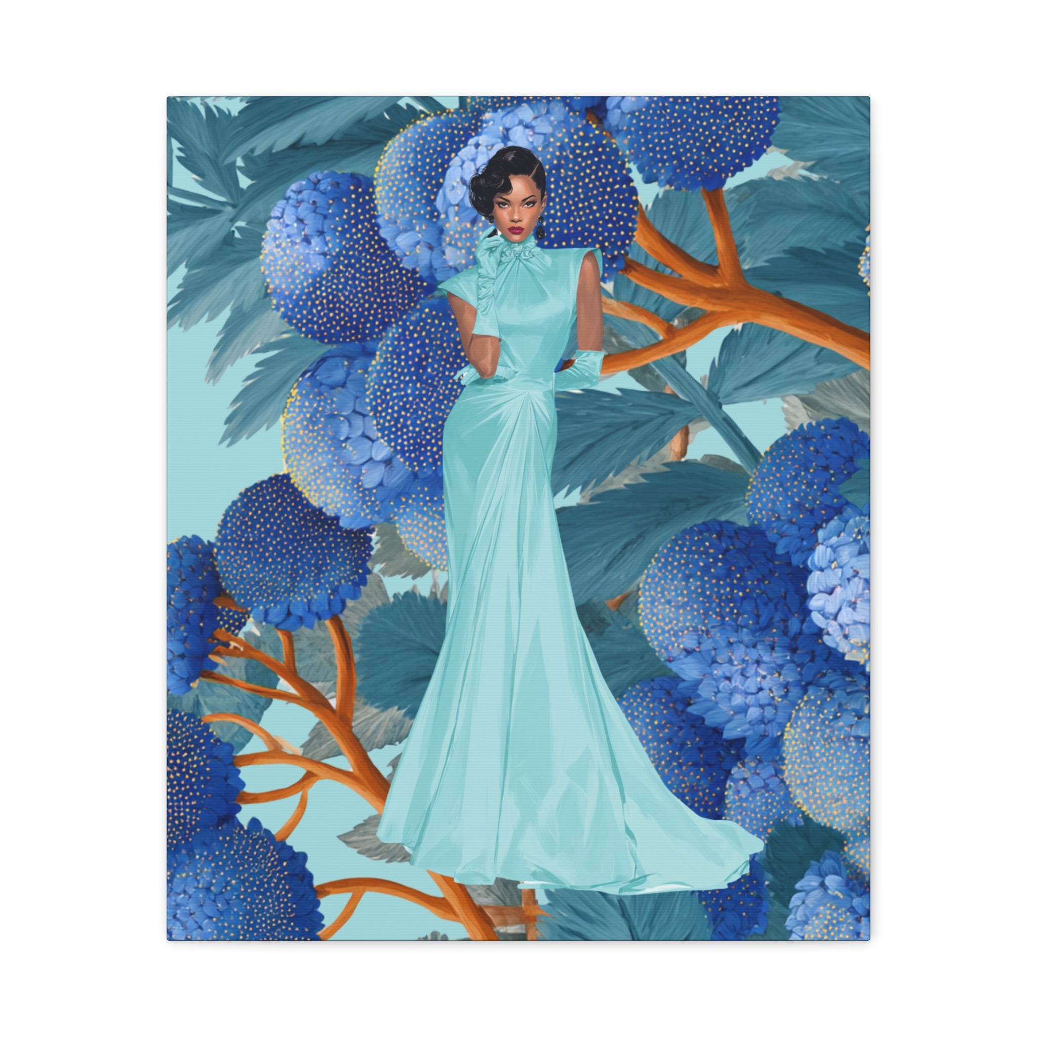 Vintage Lady Series No 1 - Elegant Woman in Blue Gown Matte Canvas