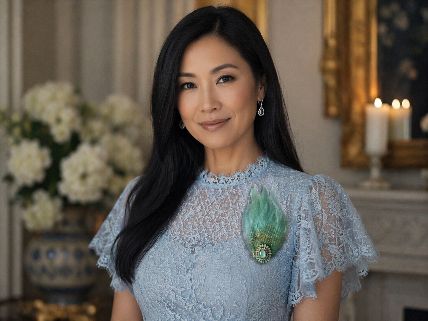 Feather Art Embellished Statement Pin in Mint