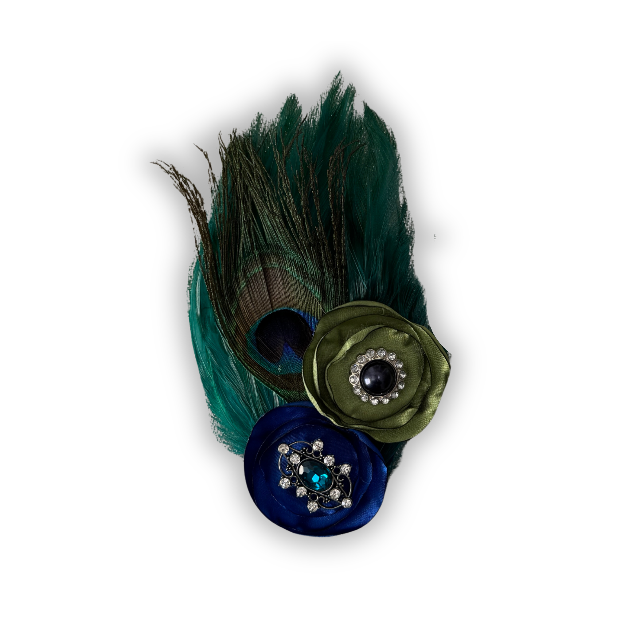 Feather Art Embellished Statement Pin in Forest Green, Royal Blue, & Peacock