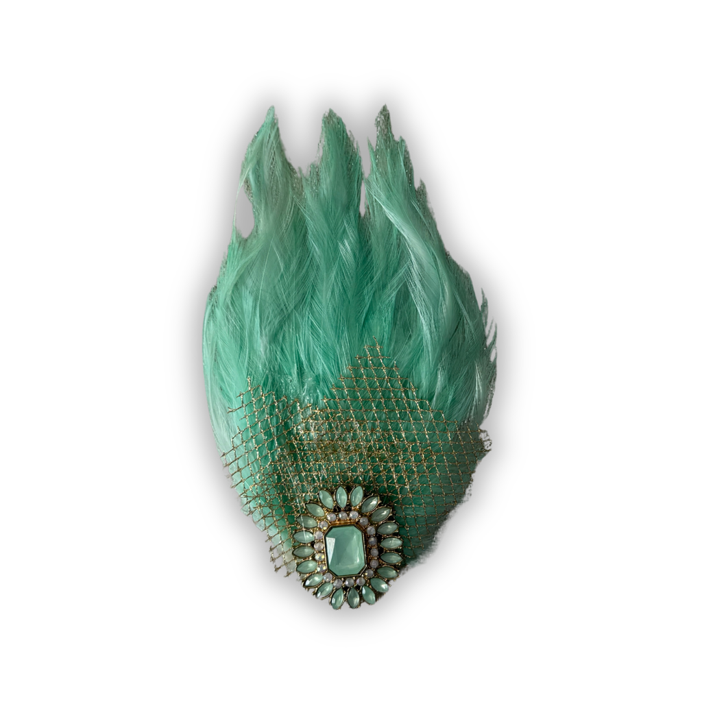 Feather Art Embellished Statement Pin in Mint