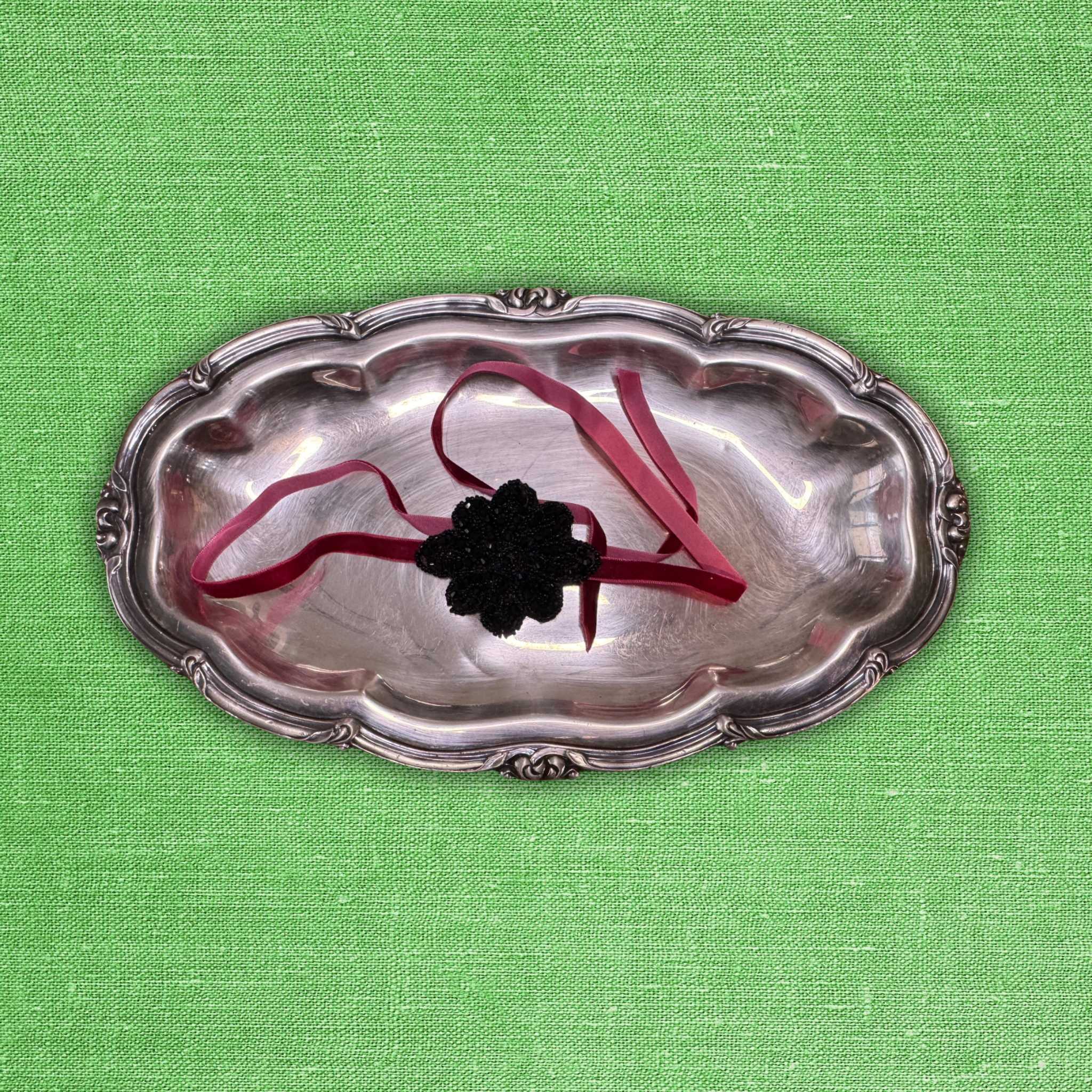 Velvet Rope Hair Accessory - Black on Rich Red Velvet