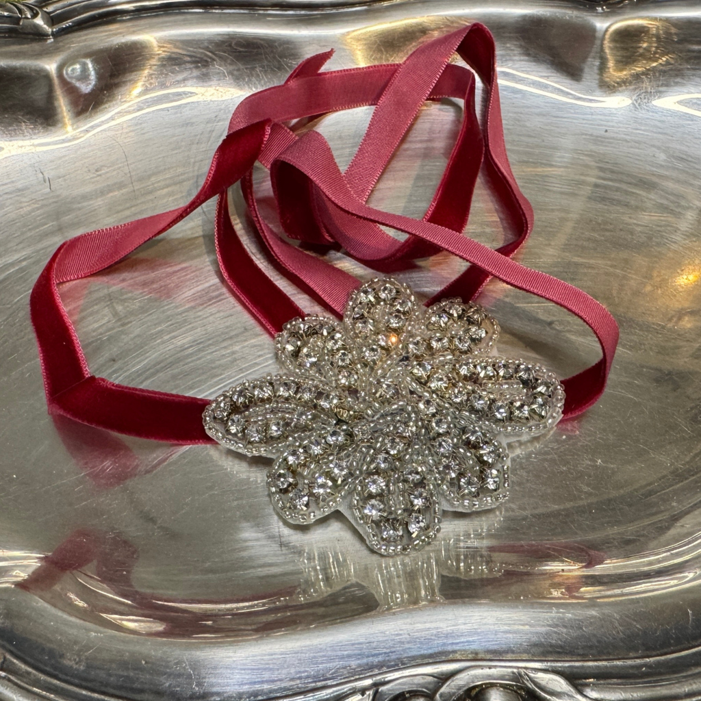Velvet Rope Hair Accessory - Crystal on Burgundy Velvet