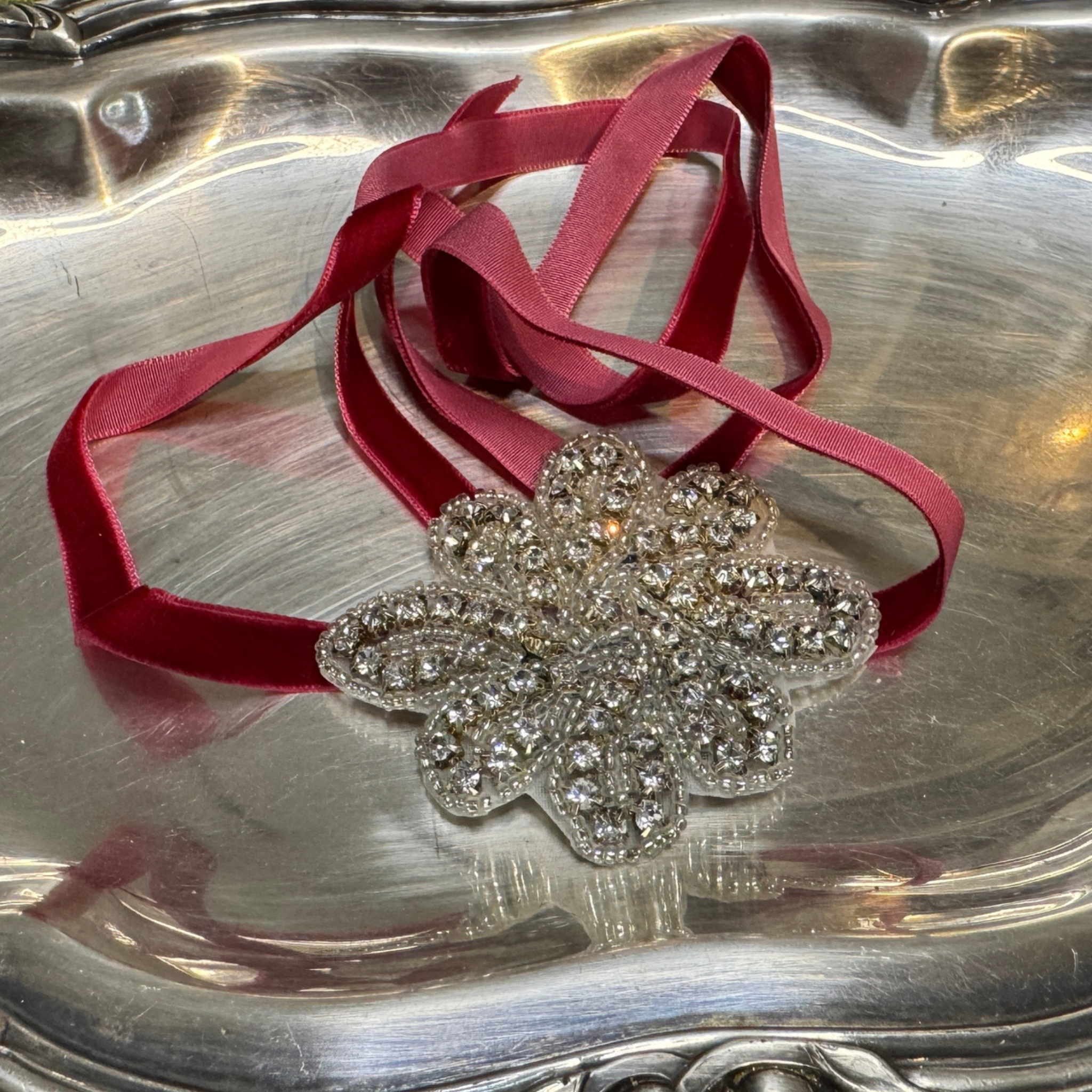 Velvet Rope Hair Accessory - Crystal on Burgundy Velvet