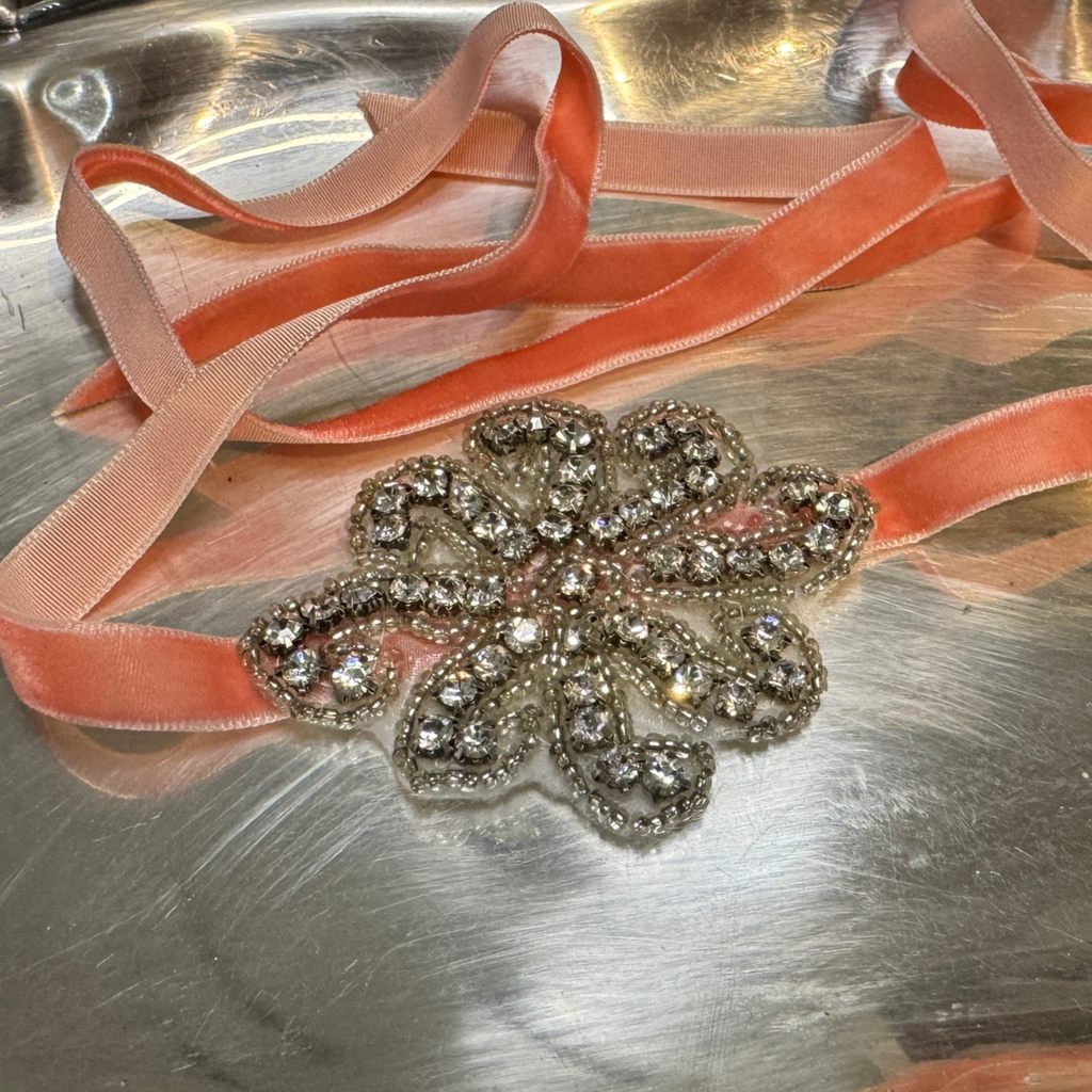 Velvet Rope Hair Accessory - Crystal on Coral Velvet