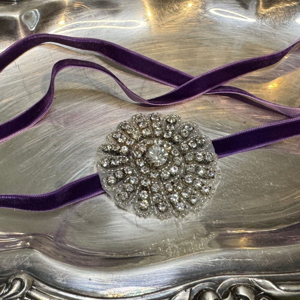 Velvet Rope Hair Accessory - Crystal Round on Purple