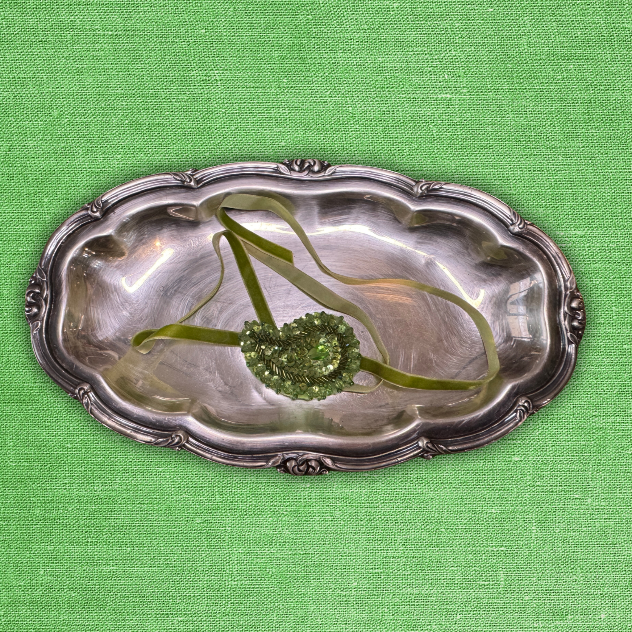 Velvet Rope Hair Accessory - Green Crystal on Lime Velvet