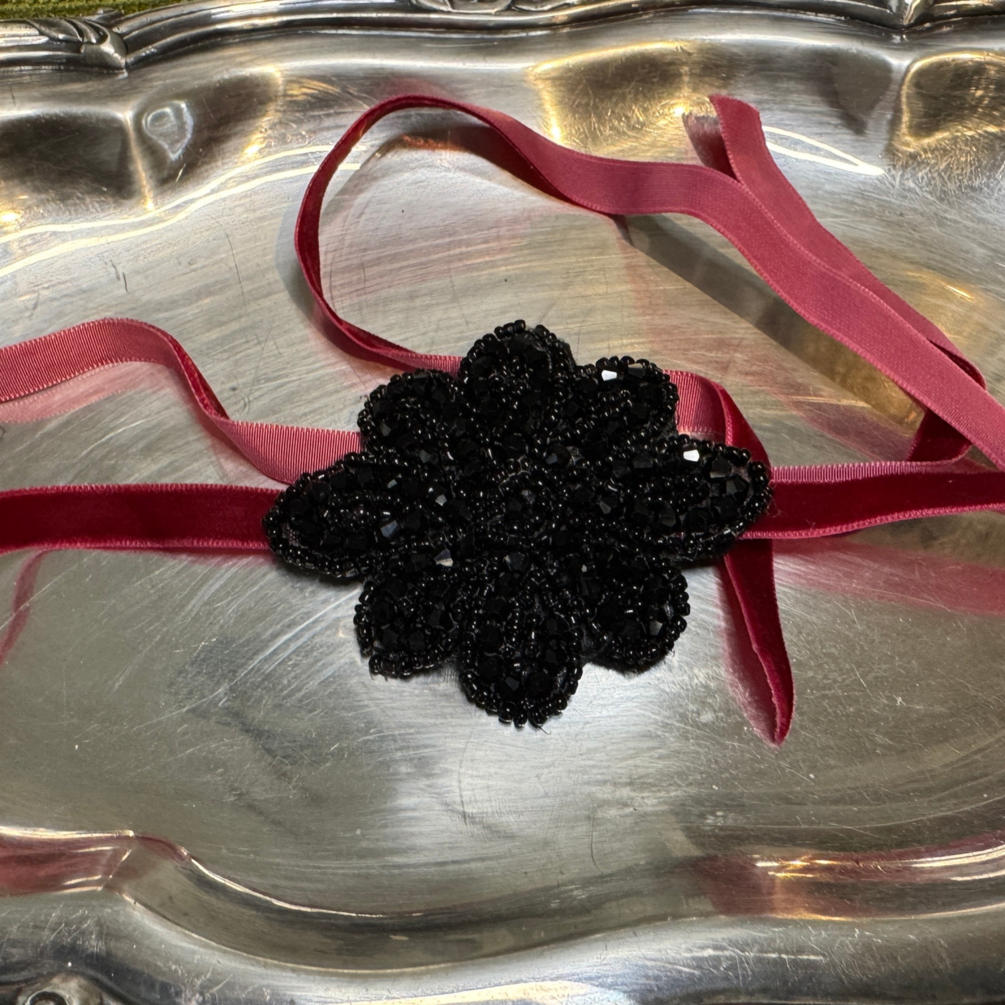 Velvet Rope Hair Accessory - Black on Rich Red Velvet